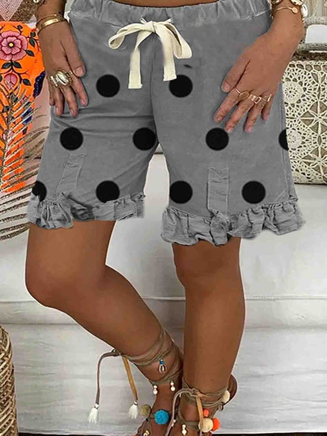 Gray Polka Dots Shift Cotton Casual Shorts