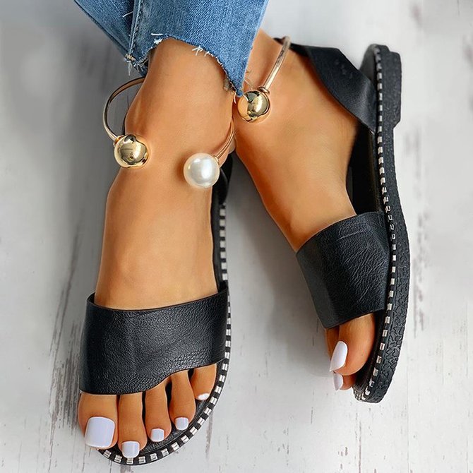 Pearl Buckle Simple Lady Sandals | noracora