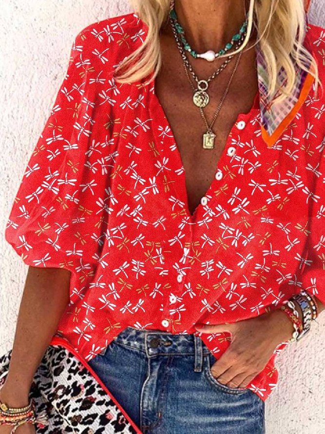 Red Floral-Print Animal Half Sleeve Shirts & Tops | Clothing | Red Half ...