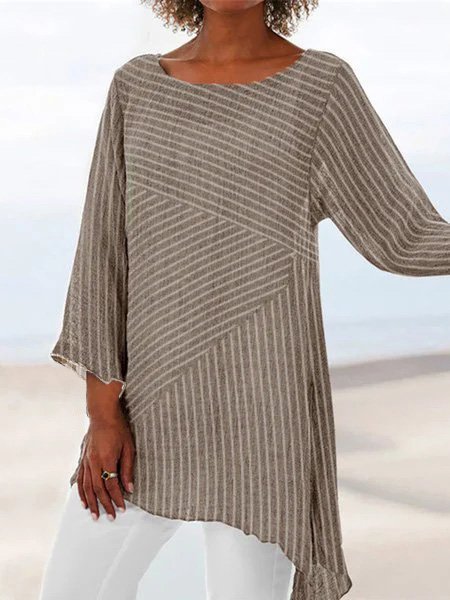 Casual Striped Printed Long Sleeve Blouse & Shirts