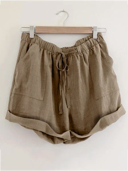 Plus Size Casual Solid Pockets Shorts