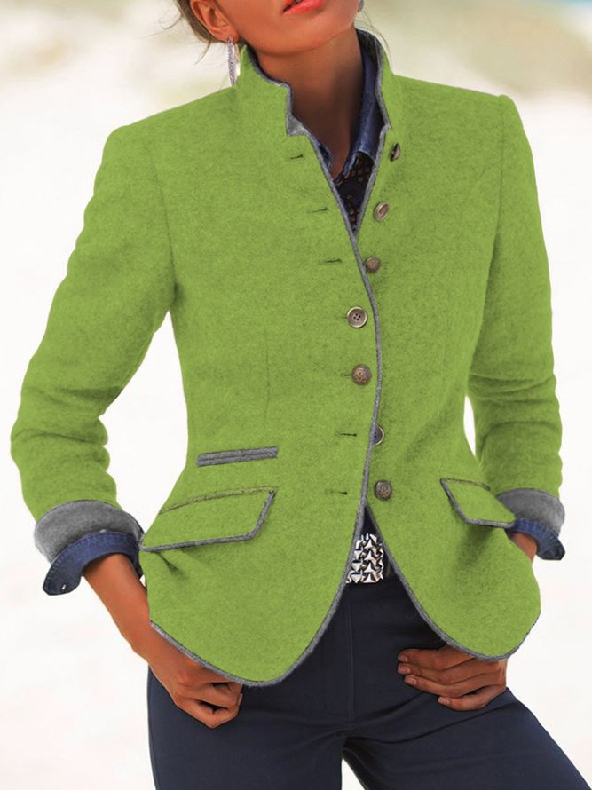 Solid Vintage Blazer Stand Collar Jacket | noracora