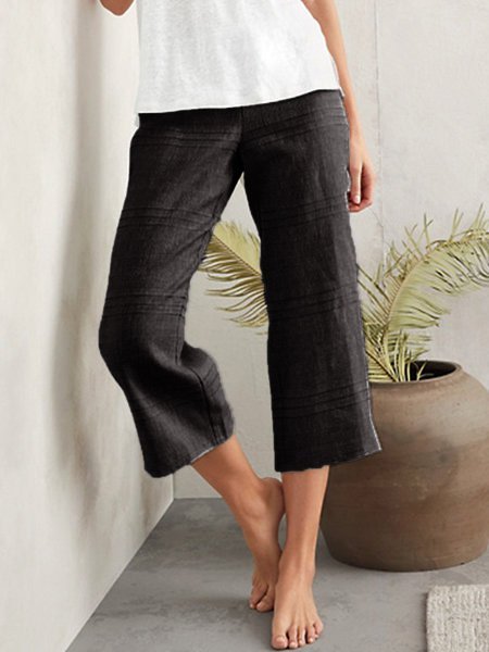 Women Fashion Plain Cotton-Blend Wide Led Pants