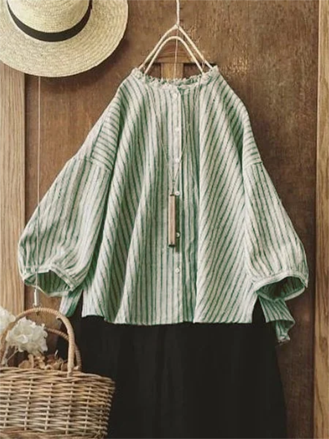 Vintage Striped Plus Size Long Sleeve Casual Tops