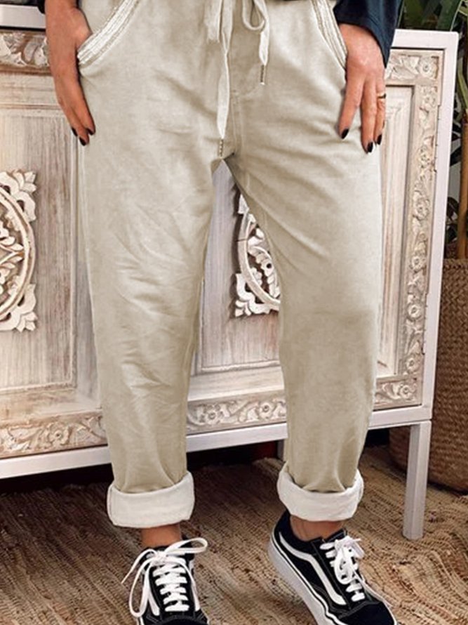 Light Gray Drawstring Casual Cotton-Blend Pants