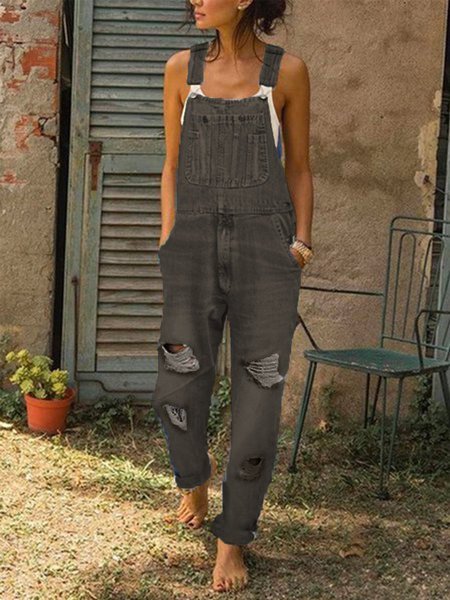 Women's Casual Jeans Denim Rompers Sleeveless Overalls Jumpsuit