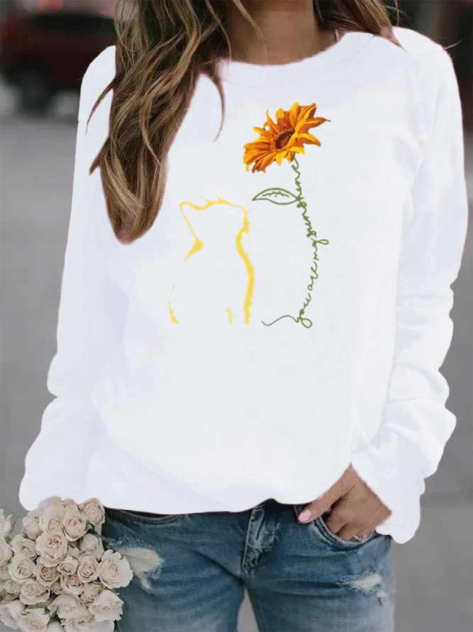 Casual Cotton-Blend Printed Long Sleeve Sweatshirts