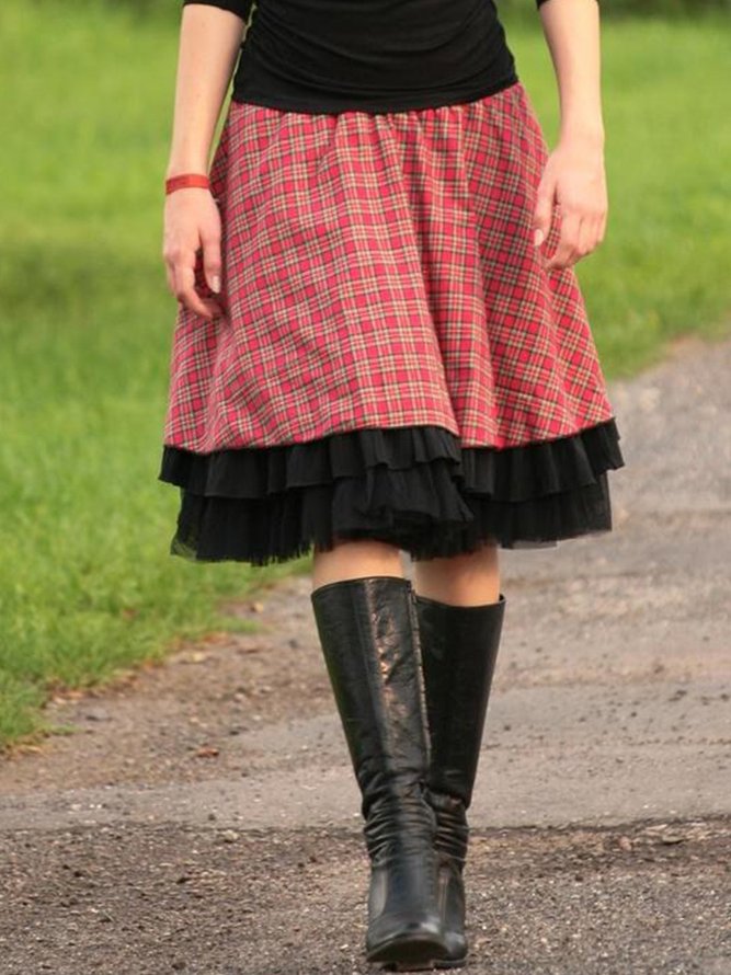 Vintage Checkered/plaid Cotton-Blend Skirt