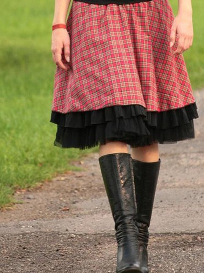Vintage Checkered/plaid Cotton-Blend Skirt