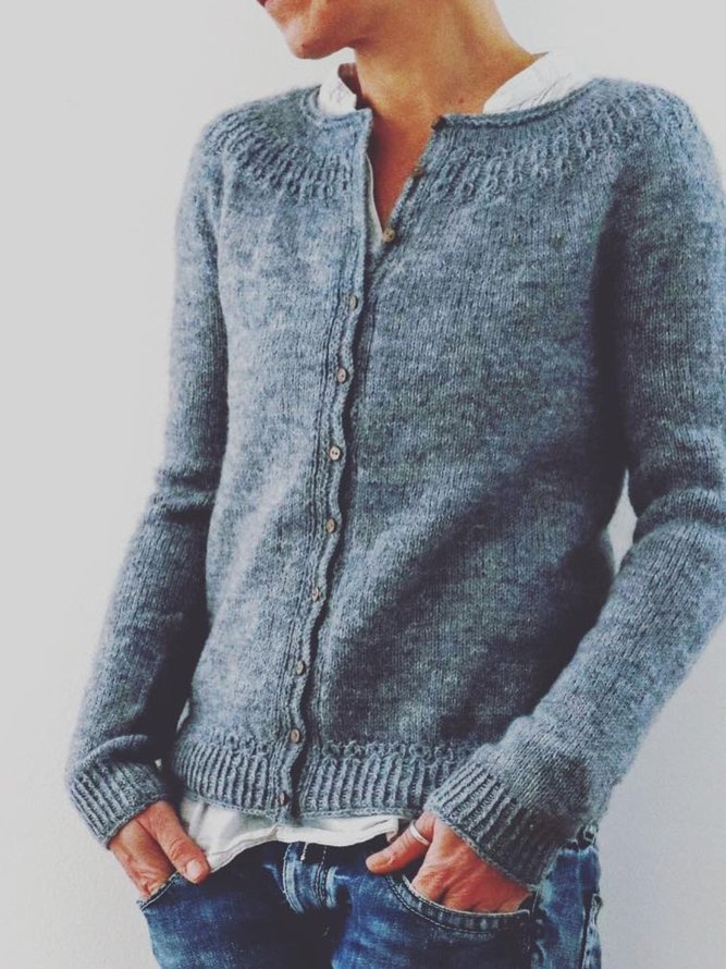 Solid Cotton Long Sleeve Casual Sweater