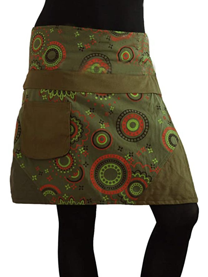 Vintage Statement Geometric Floral Printed Casual Skirt