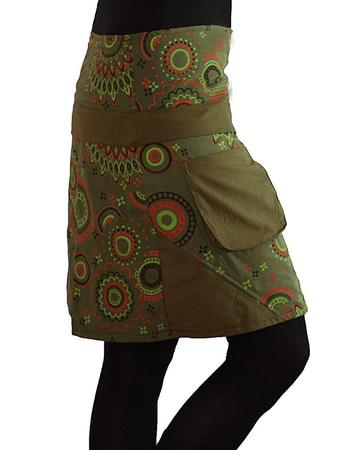 Vintage Statement Geometric Floral Printed Casual Skirt
