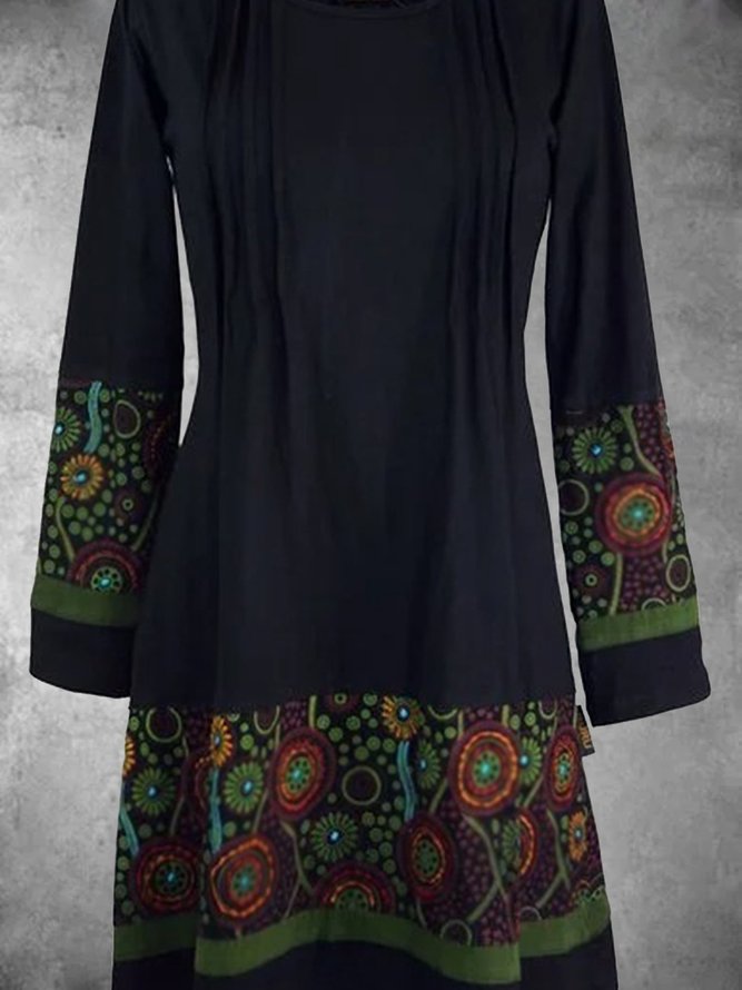 Plus Size Casual Cotton-Blend Casual Long Sleeve Weaving Dress