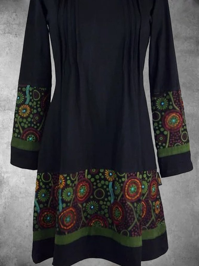 Plus Size Casual Cotton-Blend Casual Long Sleeve Weaving Dress
