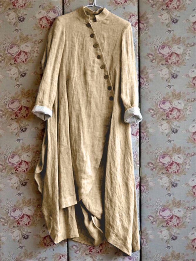 Vintage Casual Light Grey Cotton Daily Long Dress