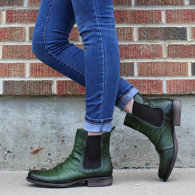 Artificial Leather Seaside Low Heel Boots | noracora