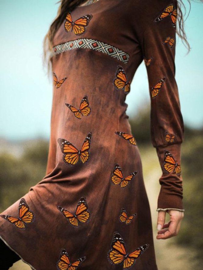 Cotton Printed Long Sleeve Dress noracora