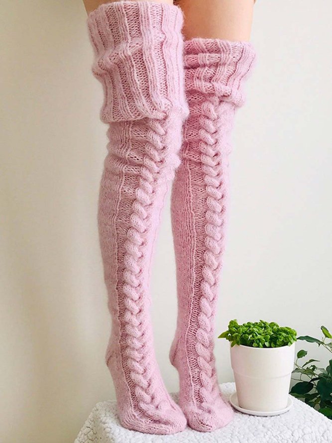 Fashion Comfy Women Winter Wool Warm Knit Knee High Stockings New-in Stockings from Underwear 