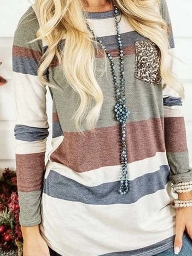 Casual Patchwork Long Sleeve Tops
