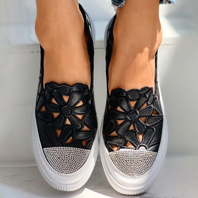 Hollow Mesh Shallow Mouth Rhinestone Flat Shoes | Shoes | Noracora ...