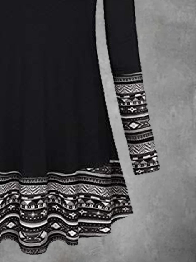 Black Jersey Tribal Long Sleeve Weaving Dress