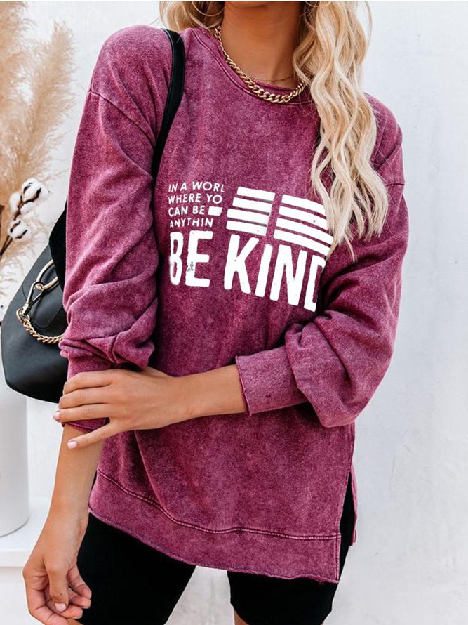 Rose Red Long Sleeve Letter Sweatshirts
