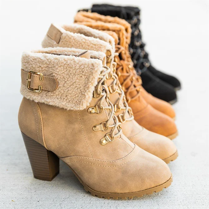 High Heel Outdoor Winter Faux Suede Boots | noracora