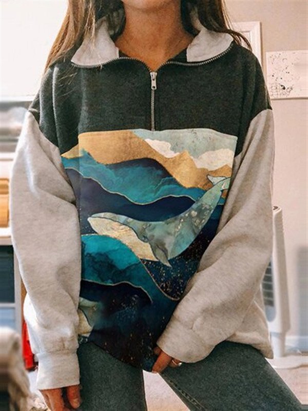 long sleeve stand collar shift sweatshirt