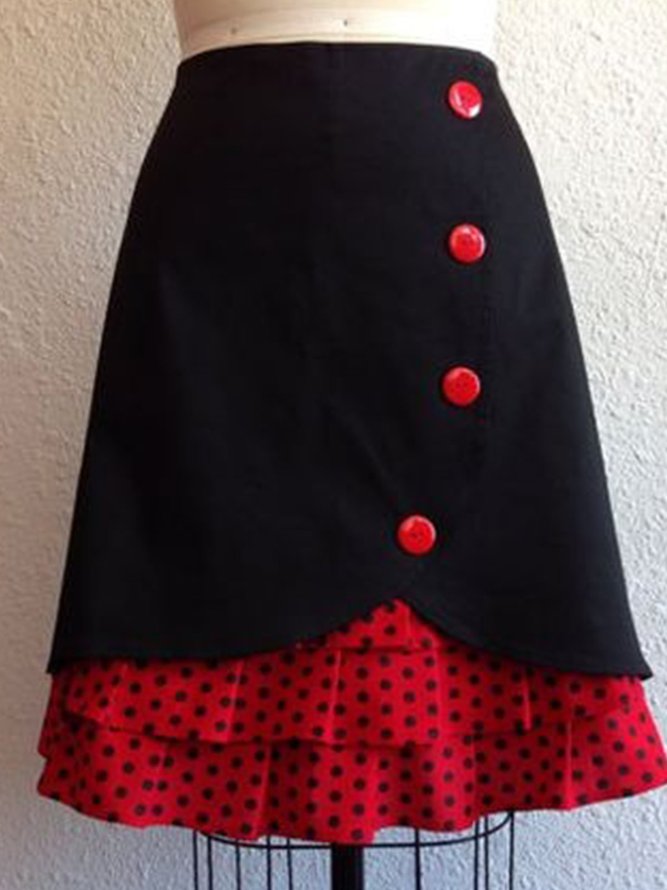 Vintage Cotton-Blend Polka Dots Skirt