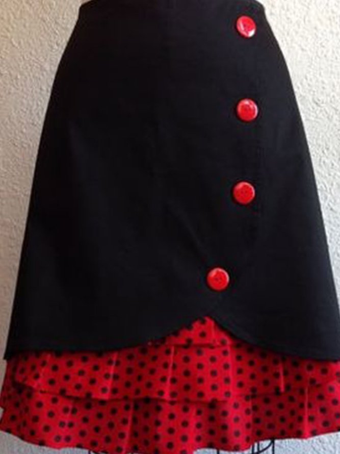Vintage Cotton-Blend Polka Dots Skirt