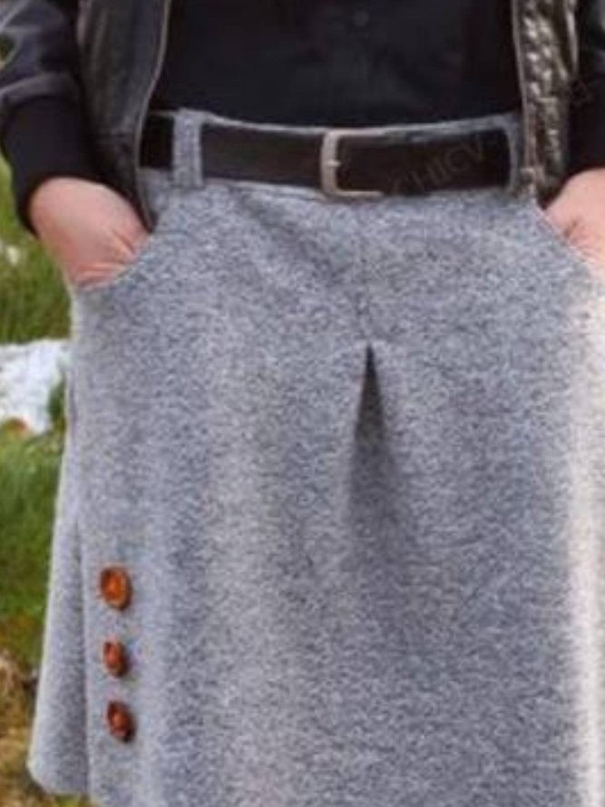Solid Casual Pockets Skirt