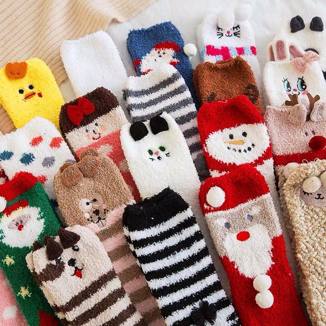 Christmas socks embroidery threedimensional household coral velvet