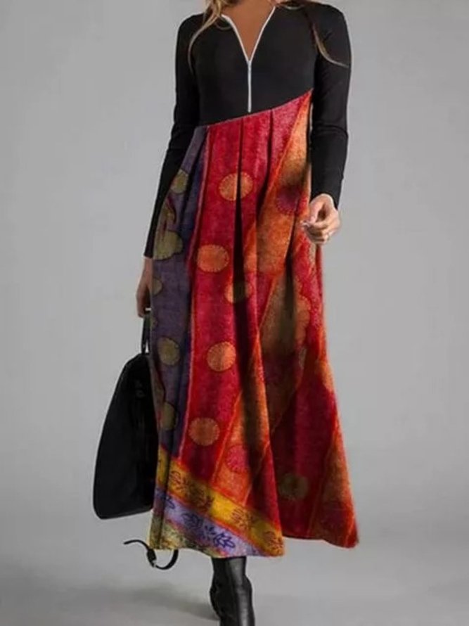 Long Sleeve V Neck Cotton Knitting Dress | noracora
