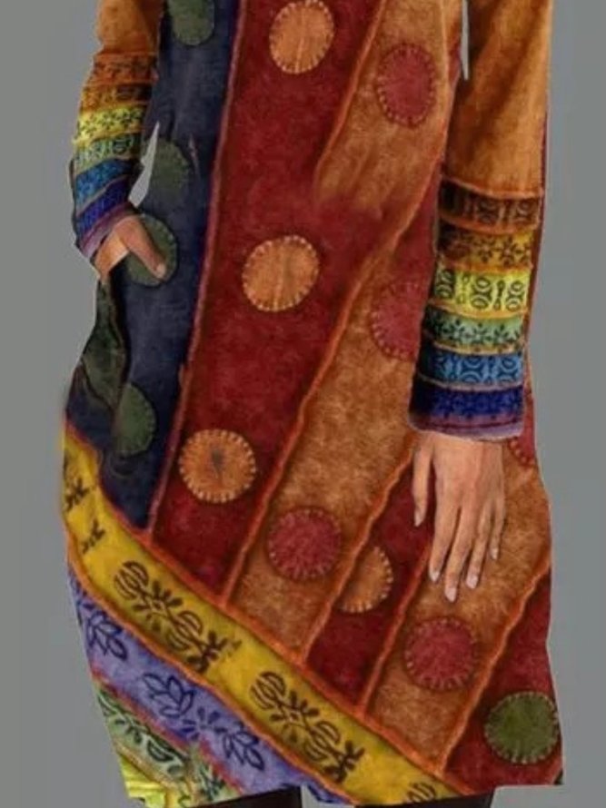 Cotton Long Sleeve Round Neck Knitting Dress