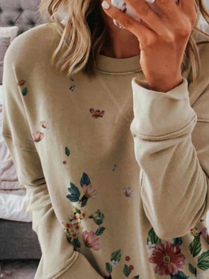 Long Sleeve Casual Floral Tunic Sweatshirt