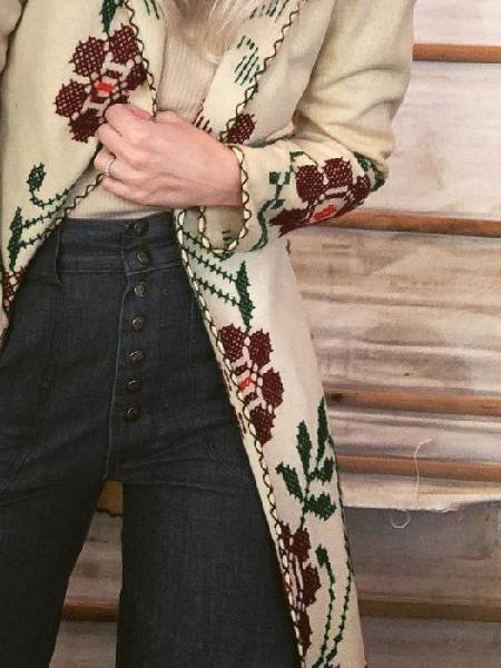 Cotton Long Sleeve Floral Knit coat
