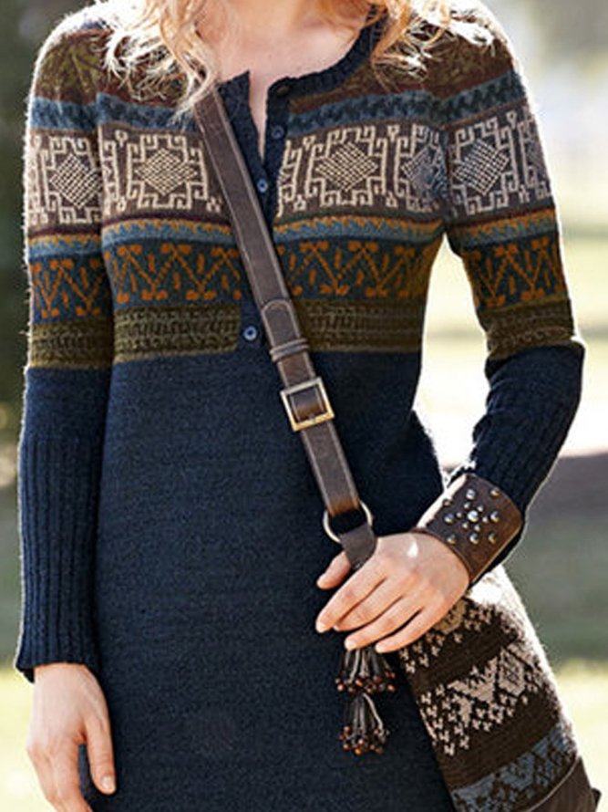 Casual Knitted Long Sleeve Sheath Sweater Dress