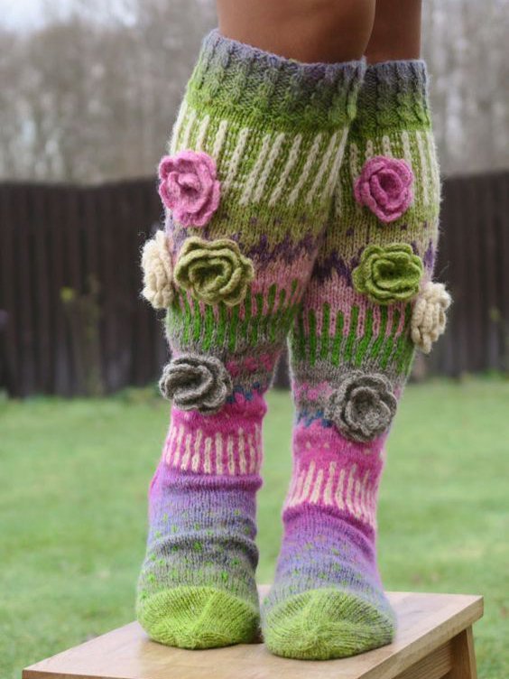 Knee High Socks Bohemian Socks Hand Knit | noracora