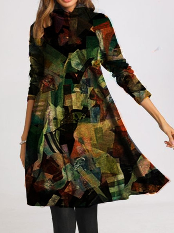 Casual Printed Long Sleeve Knitting Dress