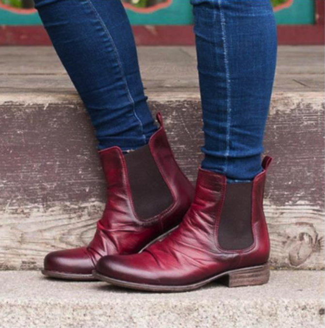 Artificial Leather Seaside Low Heel Boots | noracora