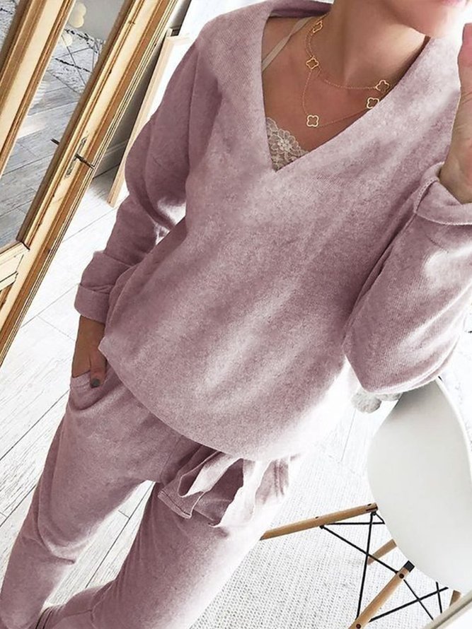Casual V Neck Two Piece Sets