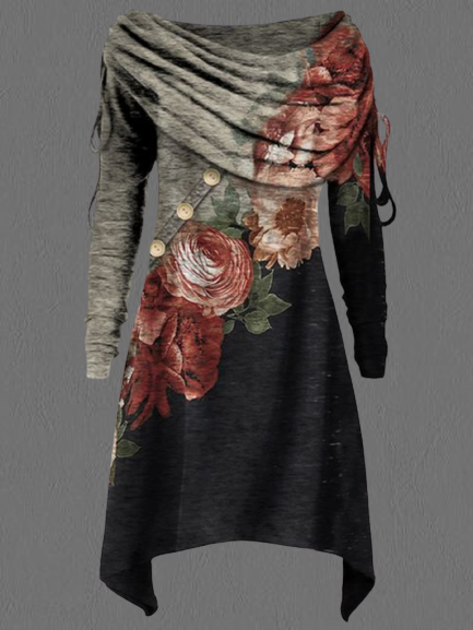 Printed Vintage Long Sleeve Knitting Dress