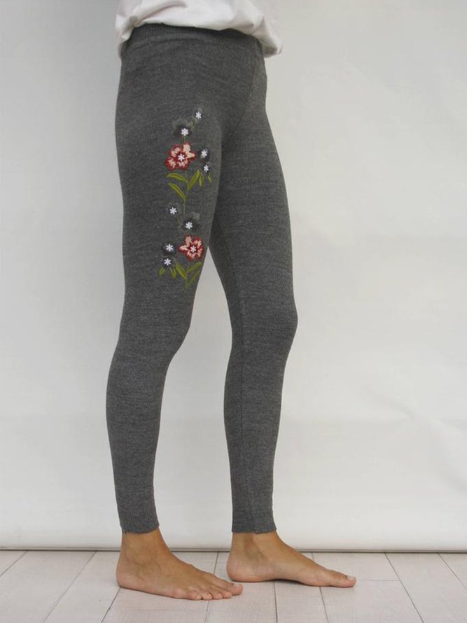 Floral Casual Embroidered Leggings Clothing Casual Leggings