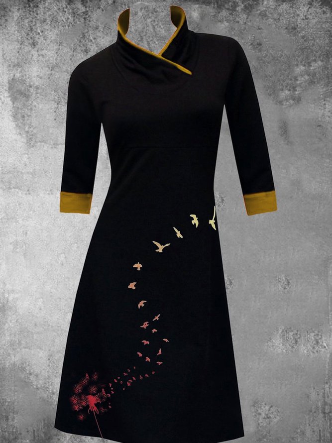 Cotton-Blend Half Sleeve A-Line Casual Knitting Dress