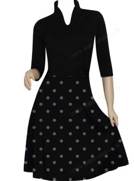Half Sleeve Polka Dots Cotton-Blend Knitting Dress