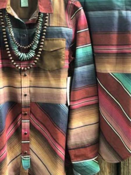 Multicolor Cotton-Blend Long Sleeve Shirt Collar Plus Size Shirts