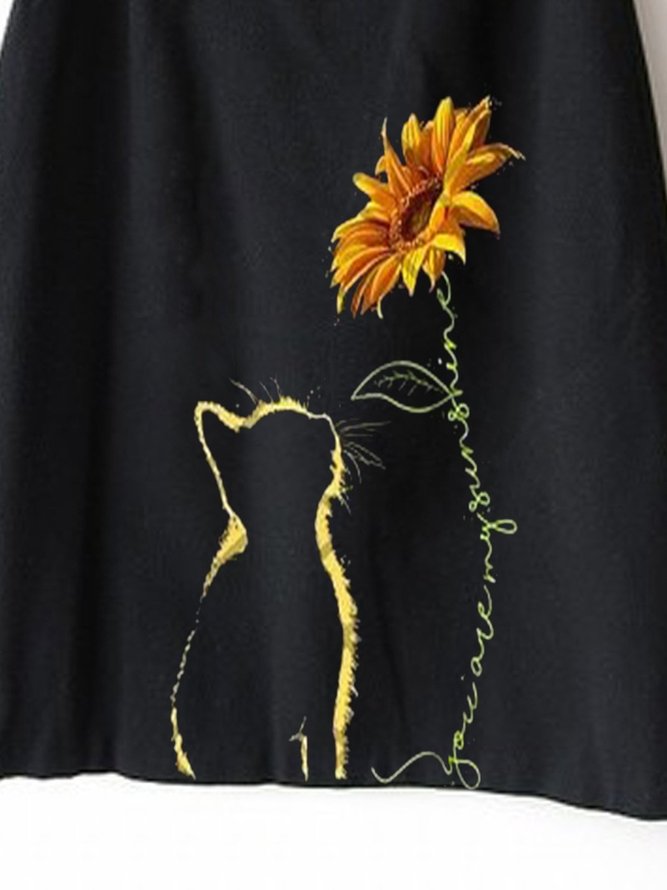 Black Cat Printed Casual Vintage A-Line Skirt