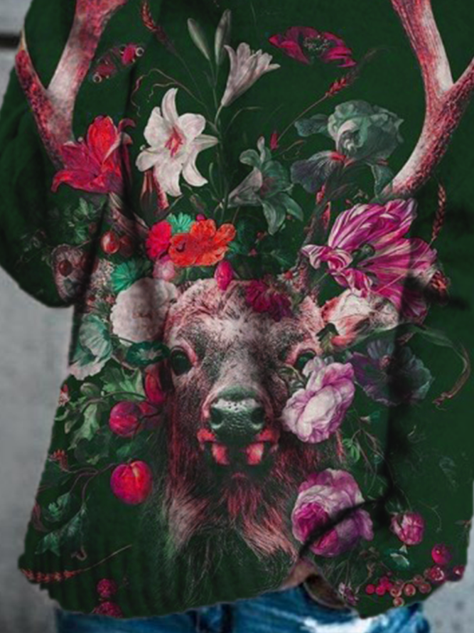 Vintage Printed Long Sleeve Animal Shirts & Tops noracora