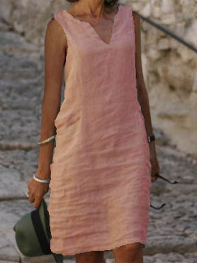 Vintage Plain Plus Size Sleeveless Casual Weaving Dress