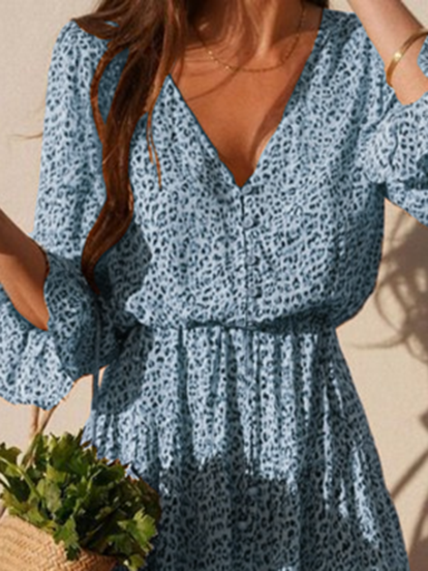 Summer Vintage Long Sleeve V Neck Floral Weaving Dress